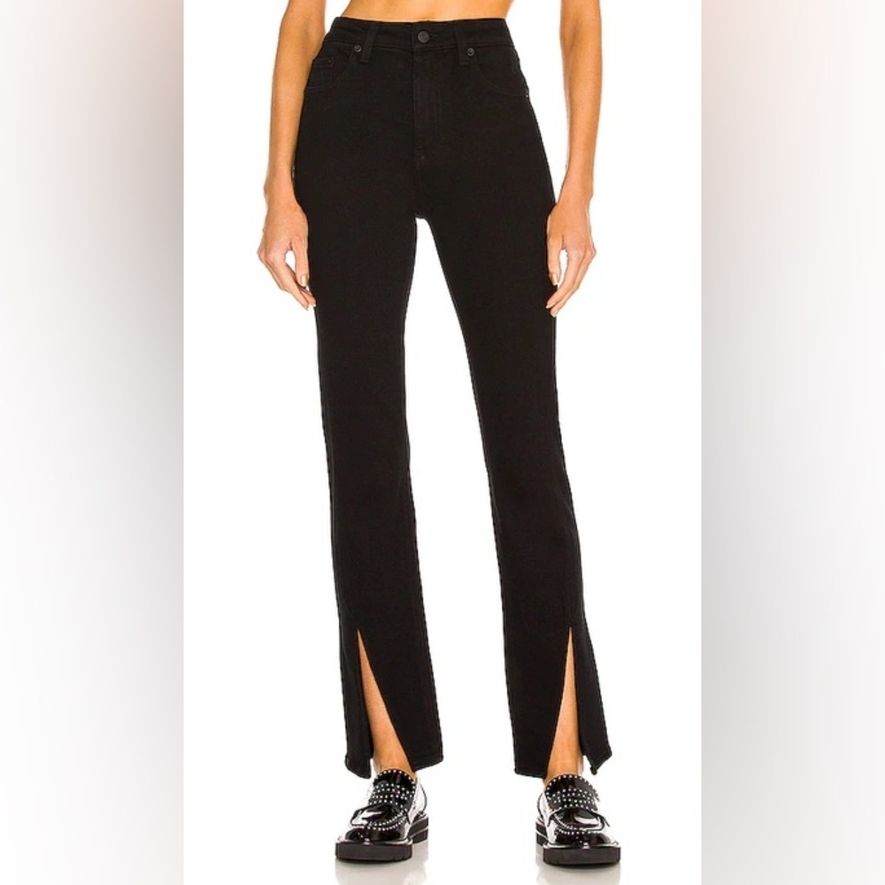 Pistola Teagan High Waist Slit Hem Straight Leg Jeans In Black Size 28